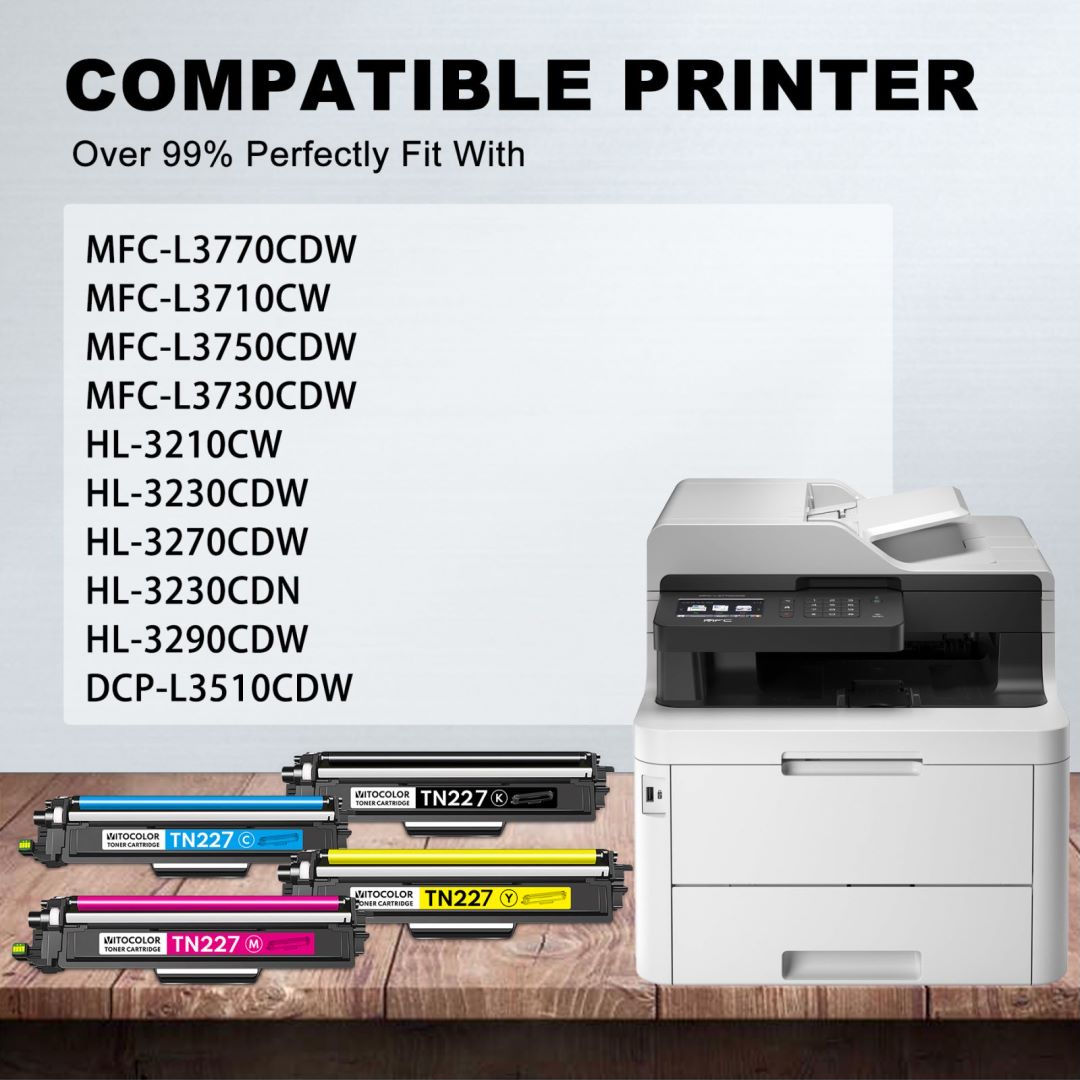 TN227 5 Pack Toner Cartridge High Yield Replacement for Brother TN-227BK/C/M/Y MFC-L3770CDW HL-L3290CDW Printer