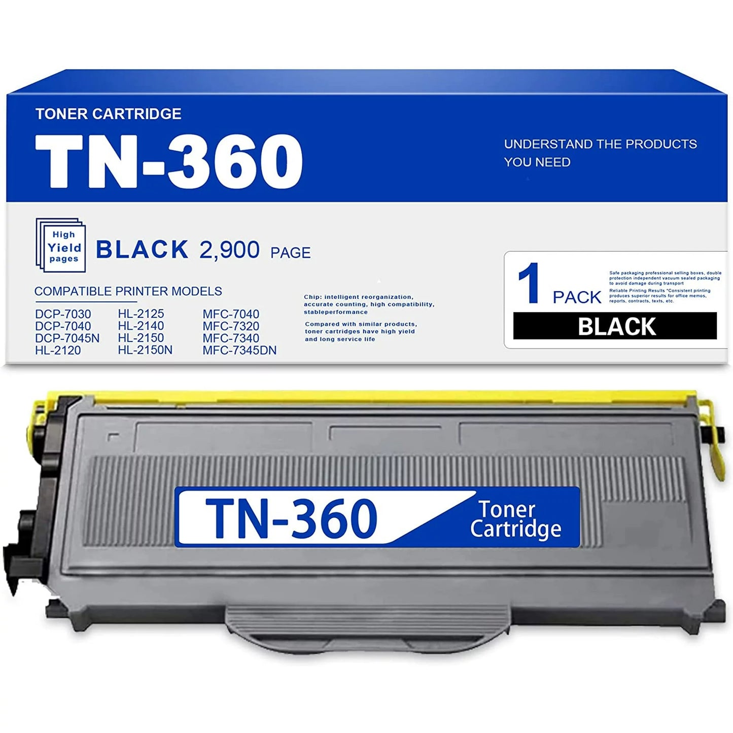 TN360 Black TN-360 Toner Cartridge Replacement for Brother DCP-7030 HL-2120 MFC-7040 Printers