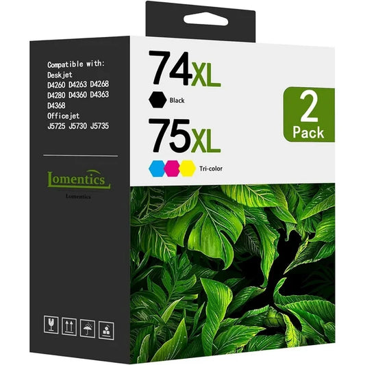 74XL 75XL Ink Cartridges (2 Pack,Bk/Tri-Color) - Replacement for HP 74 75 Ink Cartridge for D4260 D4263 D4268 J5725 J5730 J5735