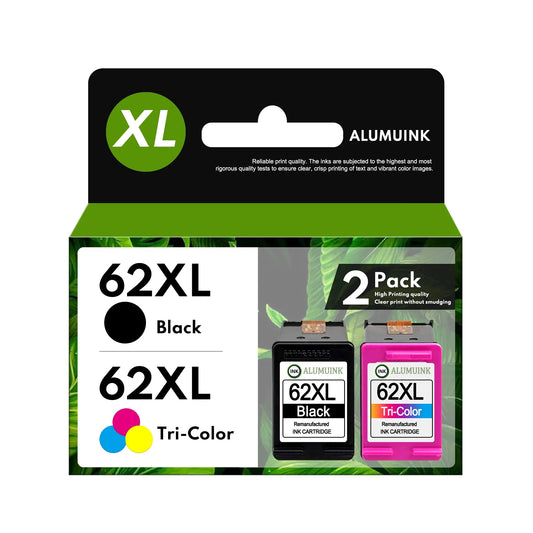 62XL Ink Cartridge Combo Pack Replacement for HP 62 Ink Envy 5540 5640 OfficeJet 5740 (1 Black, 1 Tri-Color, 2-Pack)