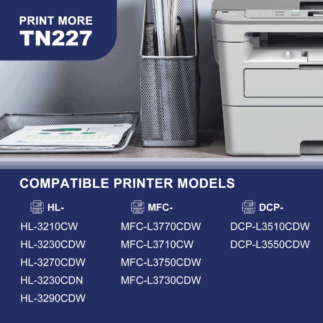 TN227 TN-227 BK/C/M/Y Toner Cartridge Replacement for MFC-L3770CDW HL-L3290CDW HL-L3230CDW Printer(4 Pack)