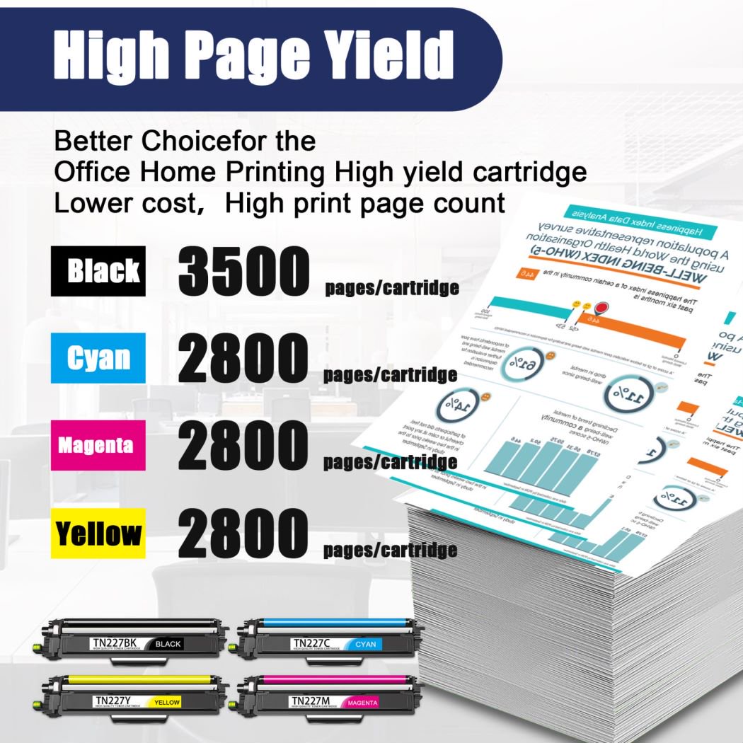 TN227 TN-227 BK/C/M/Y Toner Cartridge Replacement for MFC-L3770CDW HL-L3290CDW HL-L3230CDW Printer(4 Pack)