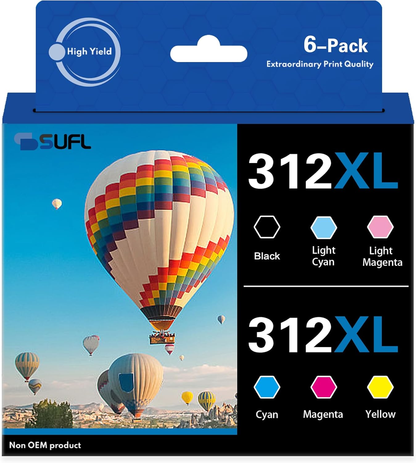 312XL Ink Cartridges (6-Pack) Replacement for Epson 312 312XL Ink Cartridge with Expression Photo XP-8500 XP-8600 XP-8700 XP-15000 Printer