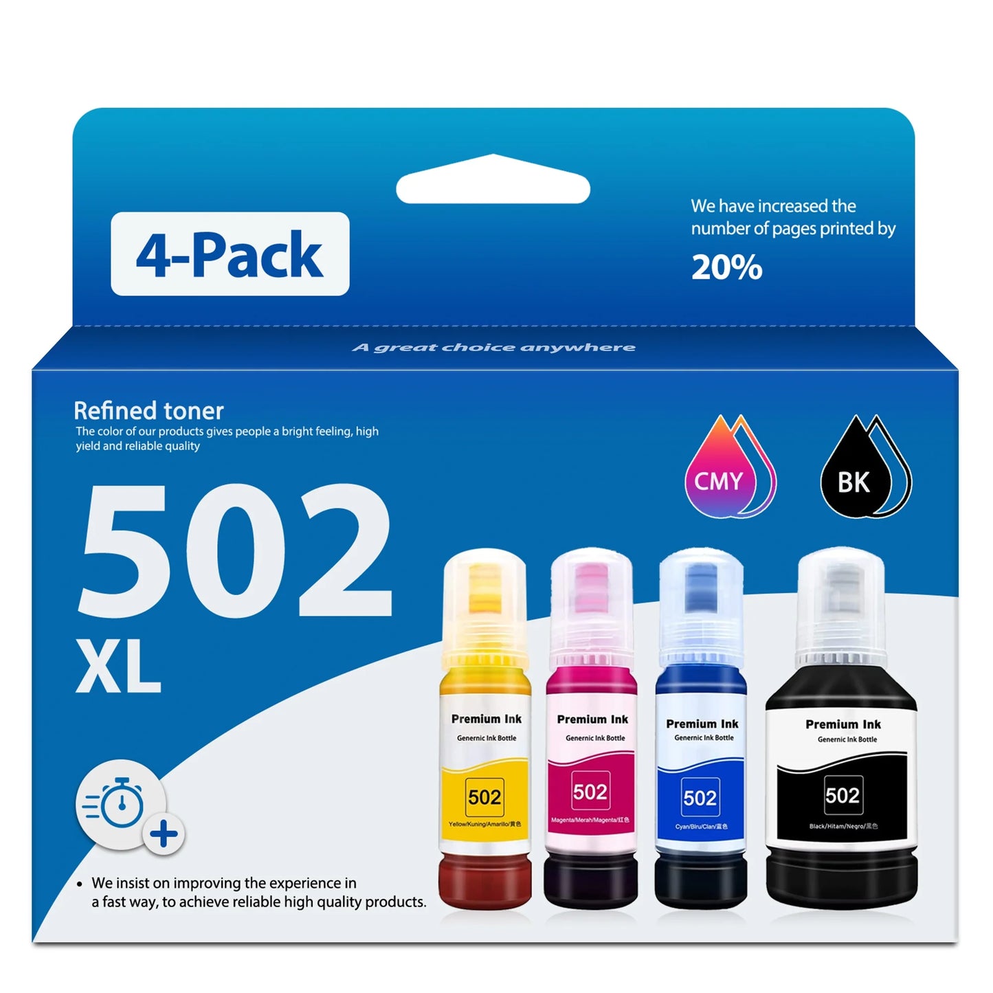 Lumson T502 502 Printer ink (Black/Cyan/Magenta/Yellow) Replacement for Epson ,4-Pack