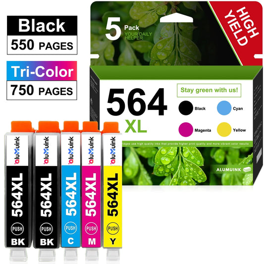 564XL 564 Ink Cartridge Replacement for HP 564 XL Printer Ink Cartridges Combo Pack with OfficeJet 4620 4622 Photosmart 5520 6520 7510 Printer (5 Pack 2 Black 1 Cyan 1 Yellow 1 Magenta)