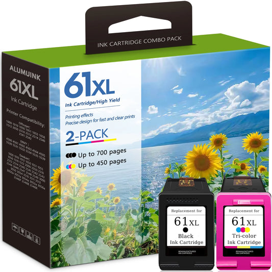 61xl Ink Cartridge Combo Pack (2 Pack,1Black/1Tricolor) Ink Cartridges Replacement for HP 61XL Ink Cartridge for Envy 4500 5530 DeskJet 1000 3000 Officejet 4630 Printer