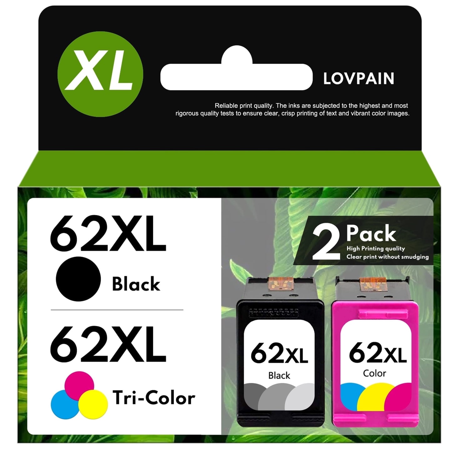 62XL Ink Cartridge Combo Pack Black/Tri-color Replacement for HP 62XL for Envy 7640 5540 5642 5660 OfficeJet 250 5740 8040 Printer(2-Pack)