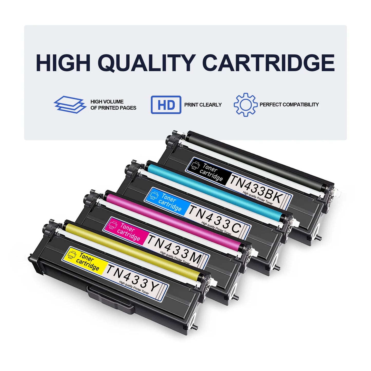 TN-433 High Yield Toner Cartridge, 4 Pack Black Cyan Yellow Magenta Replacement for Brother TN433 High Yield Toner Cartridges TN433 MFC-L8900CDW Printer