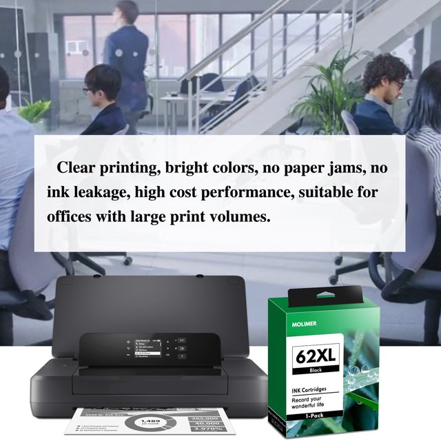 62XL 1 Black Ink Cartridges Pack Replacement for HP Ink 62 HP 62 Ink 62XL Ink Works with HP Envy 5540 5549 5640 5660 7640 7645 OfficeJet Mobile 250 200 OfficeJet 5740 5741 8040 Printer