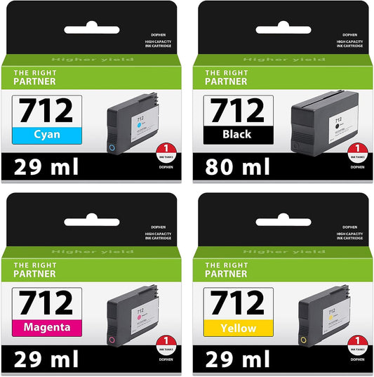 712 Ink Cartridge Bundle (4 Pack, 80-ML Black, 29-ML Cyan/Magenta/Yellow): 712 Ink Cartridges Replacement for HP DesignJet T650, T630, T230, T210 Printer