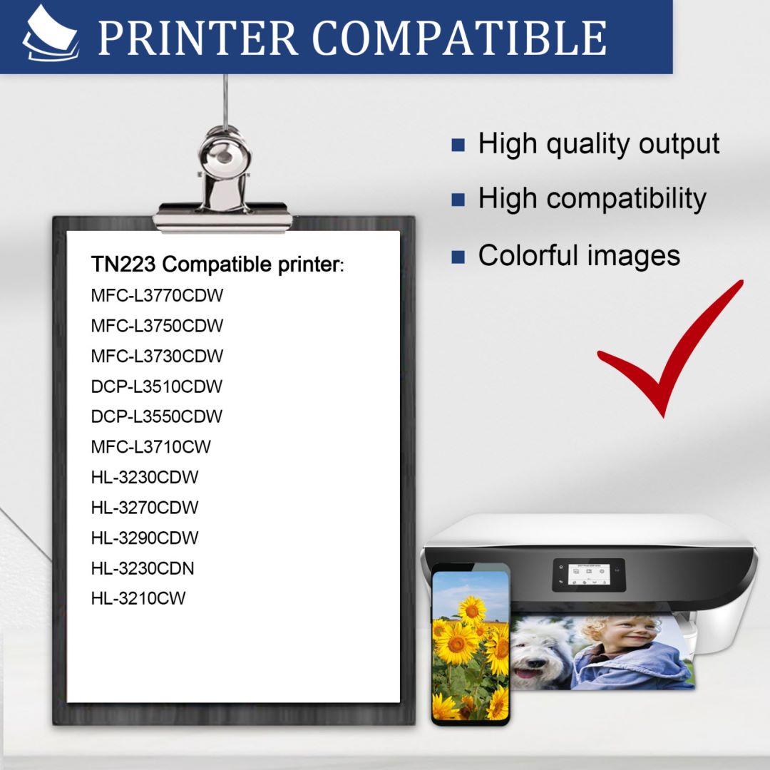 TN223 Toner Cartridge Compatible for Brother TN-223 MFC-L3770CDW HL-L3210CW Printer (2BK,1C,1M,1Y ）