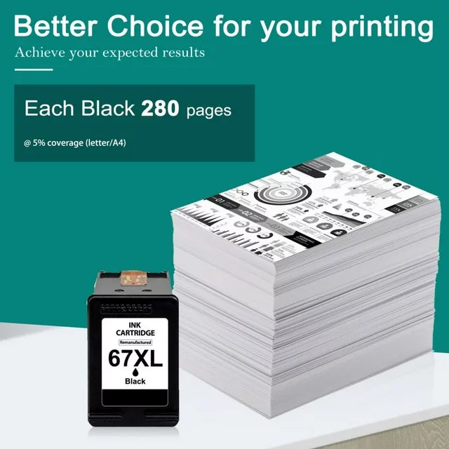 67XL 1 Pack Ink Cartridge Black Replacement for HP Deskjet 2742e 2752e 2755e Envy Pro 6455 6458