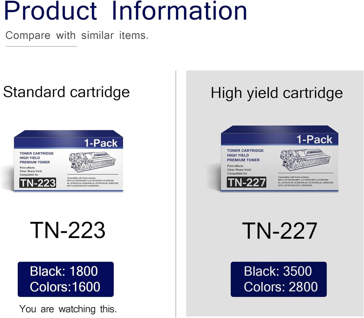 4PK (1BK+1C+1M+1Y) TN223BK TN223C TN223M TN33Y TN223 Toner Cartridge TN-223 Replacement for Brother MFC-L3770CDW L3710CW HL-3210CW 3230CDW DCP-L3510CDW L3550CDW Printers Ink Cartridge., Black