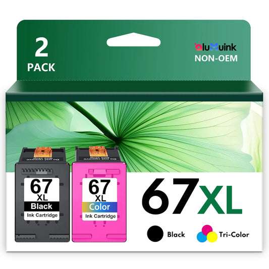 67XL 2 Pack Black Tri-Color Ink Cartridge Replacement for HP 67 Ink DeskJet 2742e ENVY 6458e Printer