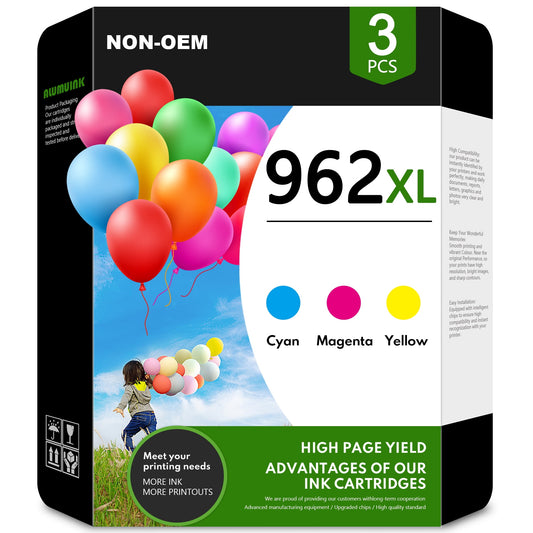 3-Pack 962XL Ink Cartridge 962 Cyan Magenta Yellow Ink Compatible whit HP 962XL ink OfficeJet Pro 9020 9025e 9029 (C/M/Y)