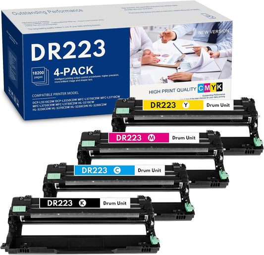 DR223 (4-Pack) B/C/M/Y DR-223 High Yield DR223CL DR-223CL Drum Unit Replacement for Brother DCP-L3550CDW HL-3210CW MFC-L3730CDW HL-3230CDN HL-3230CDW MFC-L3770CDW Printer