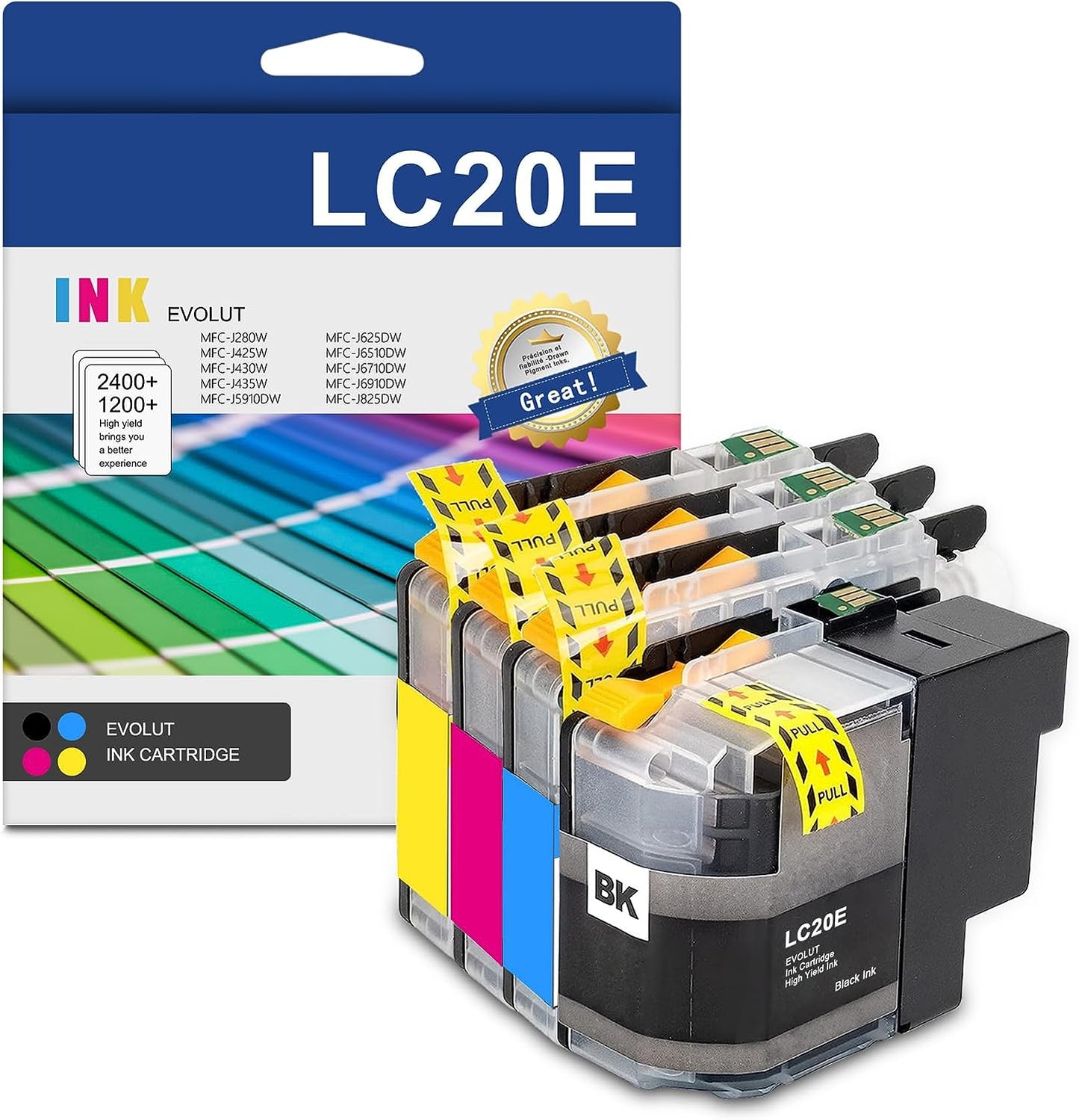 LC20E High Yield Ink Cartridge (4-Pack, 1BK/1C/1M/1Y) - LC20EBK LC20EC LC20EM LC20EY Ink Cartridge Replacement for Brother LC20E MFC-J5920DW MFC-J985DW MFC-J985DWXL Printer