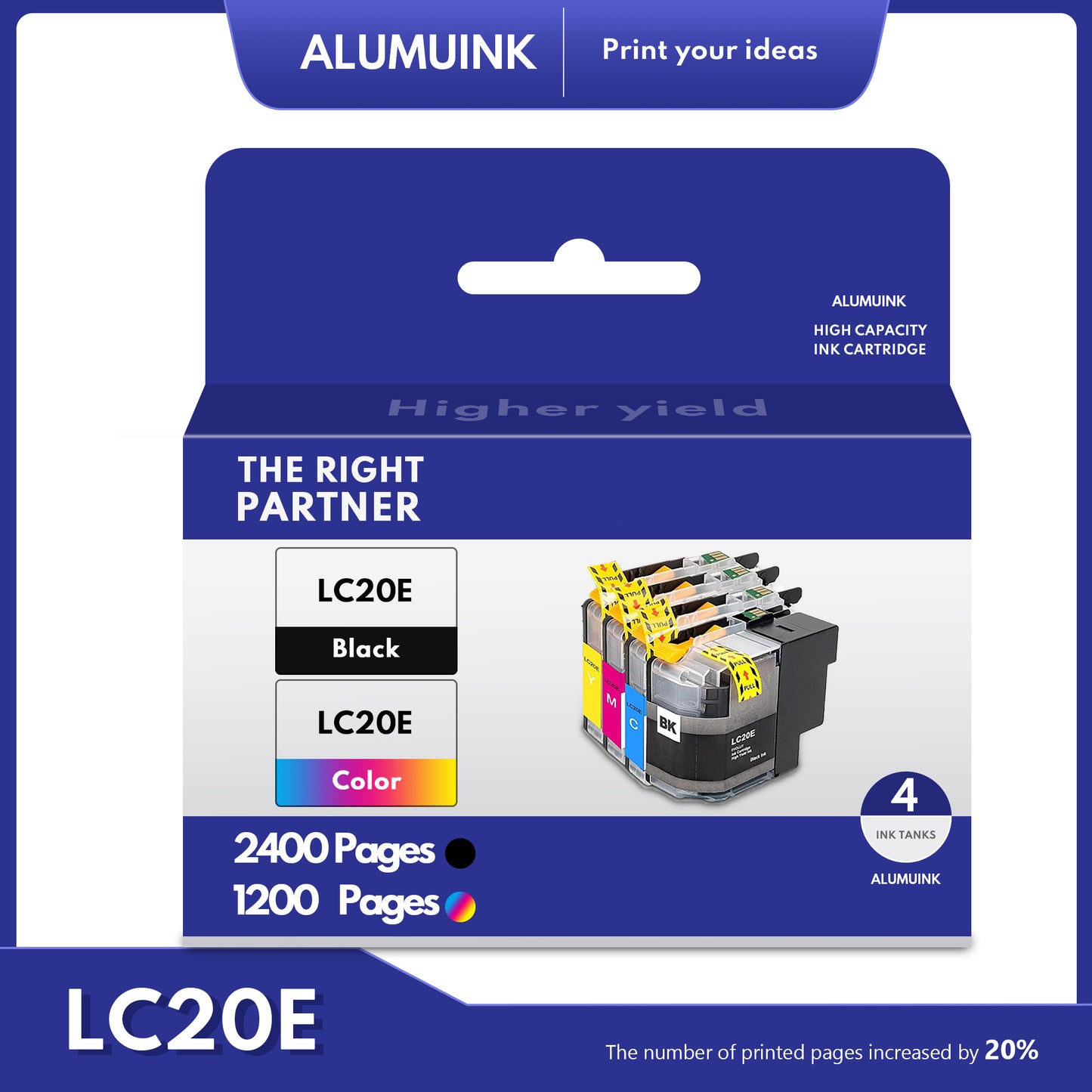 LC20E Ink Cartridges Compatible with Brother LC20E For Brother MFC-J5920DW XL Printer (4Pack,1BK+1C+1M+1Y)