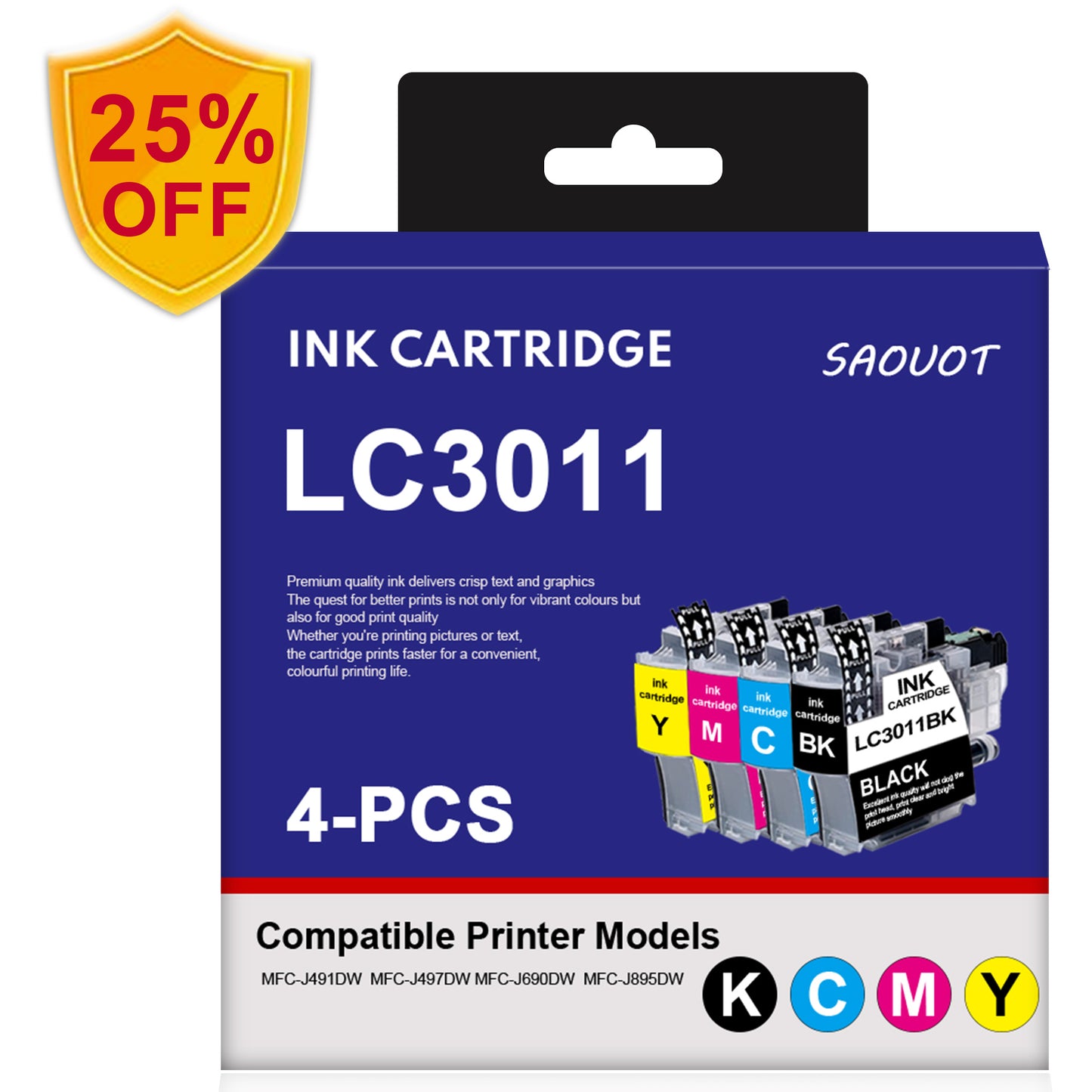 LC3011 Ink Cartridge Replacement for Brother MFC-J491DW Printers 4-Pack (BK/C/M/Y)