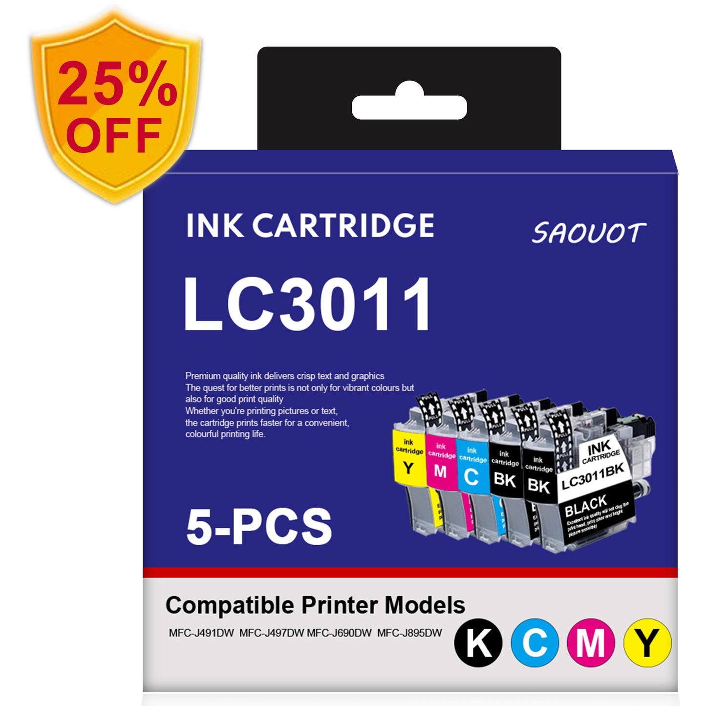 LC3011 Ink Cartridge Replacement for Brother LC3011XL Ink MFC-J491DW Printers 5-Pack (2BK/C/M/Y)