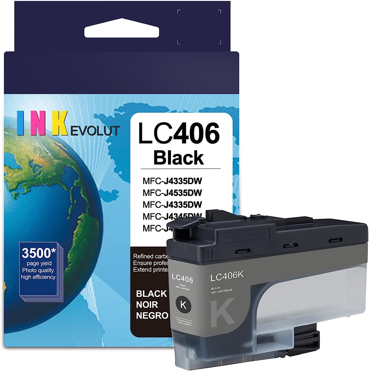 LC406 Black Ink Cartridge(1-Pack) - Eout LC406BK High Yield Ink Cartridge Replacement for Brother MFC-J4535DW MFC-J4345DW XL Printer, LC406BK Ink Cartridge