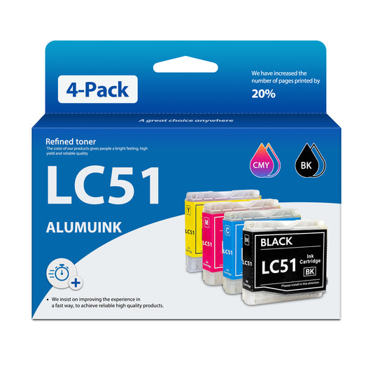 LC51 Ink Cartridge (4Pack,1BK+1C+1M+1Y) Compatible with Brother LC51 For Brother MFC-5860CN Printer