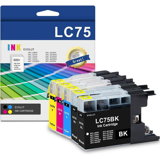 LC75 High Yield Ink Cartridge (5-Pack, 2BK/1C/1M/1Y) - LC75BK LC75C LC75M LC75Y Ink Cartridge Replacement for Brother LC75 MFC-J280W MFC-J425W MFC-J430w MFC-J435W Printer