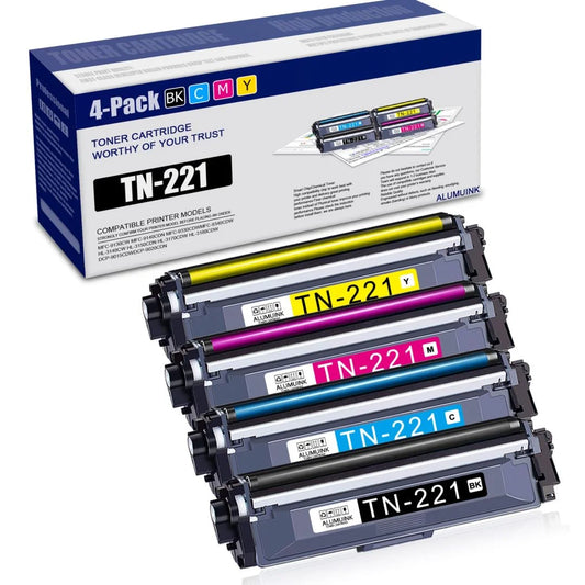 TN-221 Toner Cartridge 4 Pack Black Cyan Magenta Yellow Replacement for Brother TN221 MFC-9130CW MFP Printer