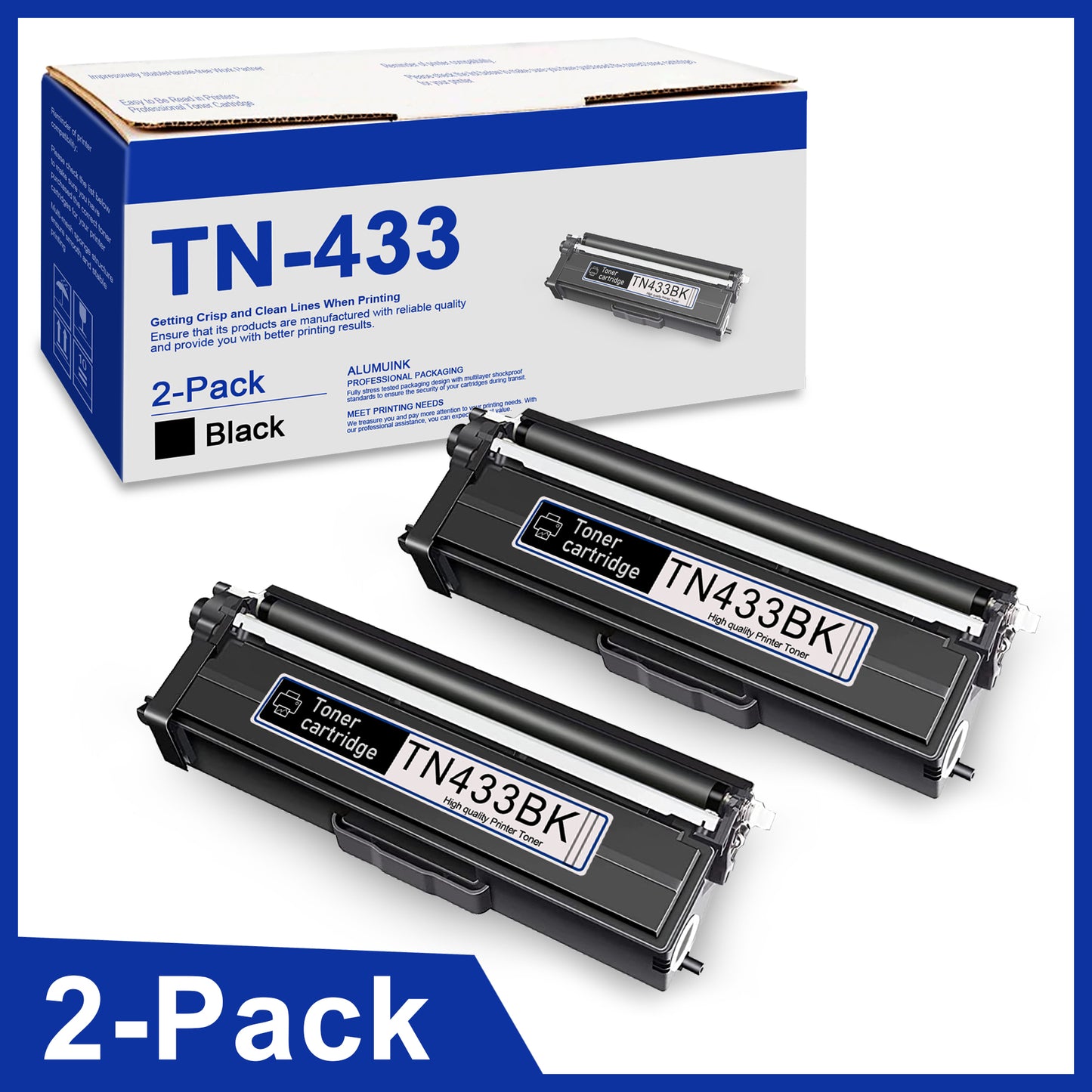 TN-433BK TN433 Black High Yield Toner - Replacement for Brother TN433 Cartridge HL-L8360CDW Printer - 2 Pack