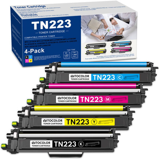 TN223 4 Pack Toner Cartridge High Yield Replacement for Brother MFC-L3770CDW Printer, Black Cyan Magenta Yellow