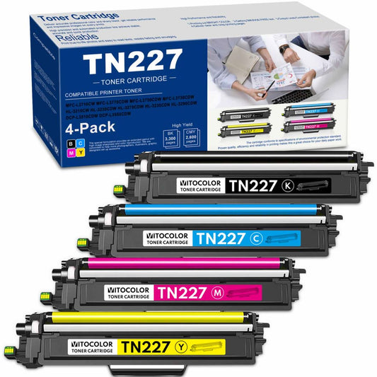 TN227 4 Pack Toner Cartridge High Yield Replacement for Brother MFC-L3770CDW HL-L3290CDW Printer, Black Cyan Magenta Yellow