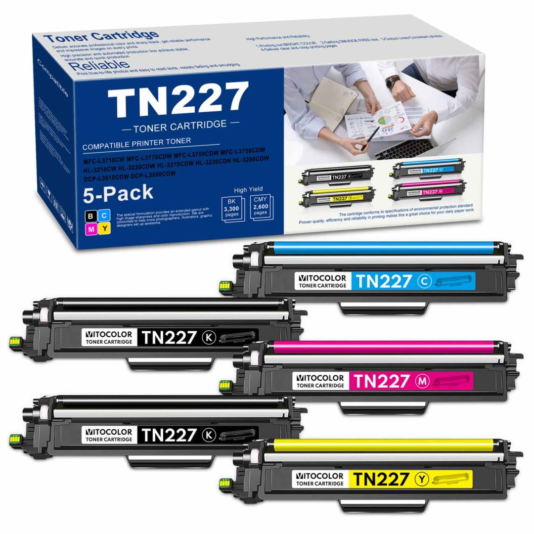 TN227 5 Pack Toner Cartridge High Yield Replacement for Brother TN-227BK/C/M/Y MFC-L3770CDW HL-L3290CDW Printer