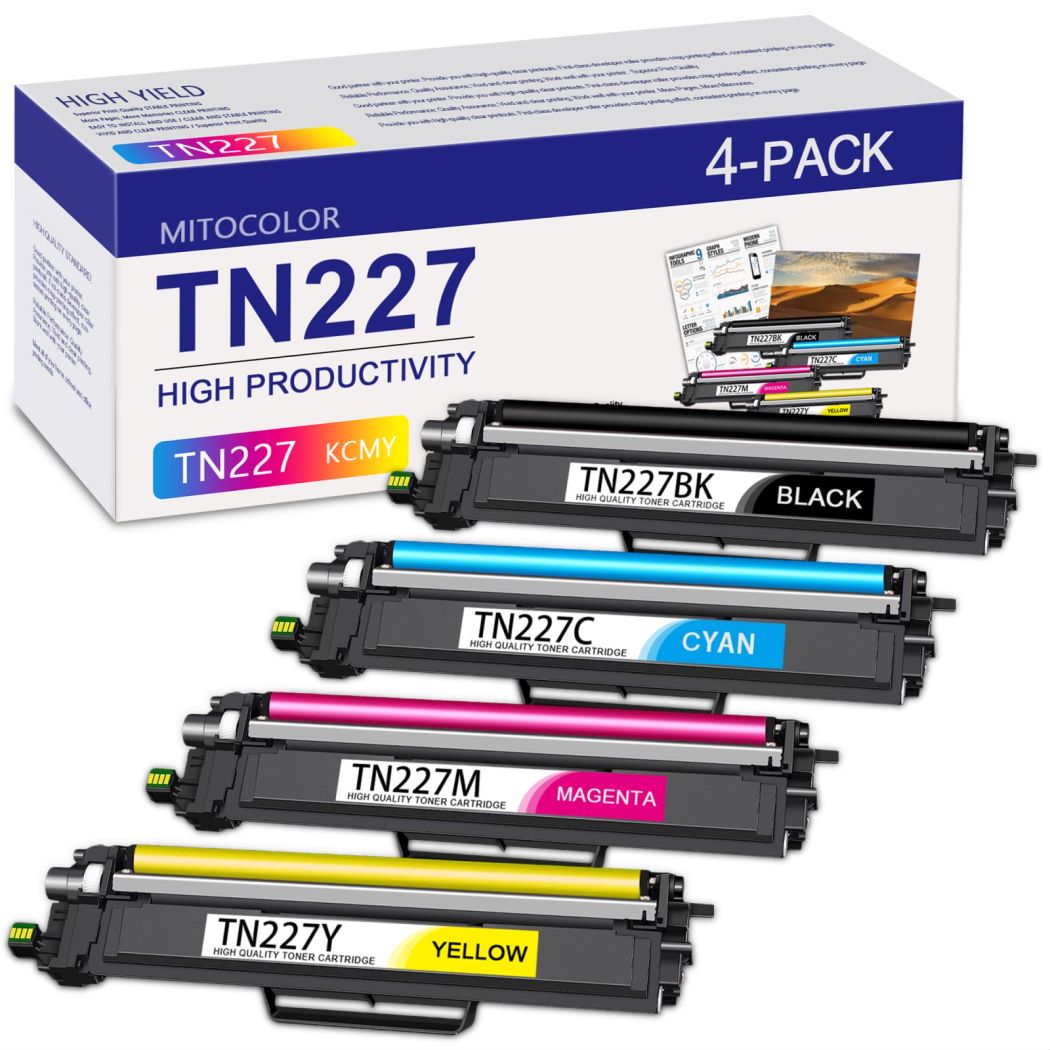 TN227 TN-227 BK/C/M/Y Toner Cartridge Replacement for MFC-L3770CDW HL-L3290CDW HL-L3230CDW Printer(4 Pack)