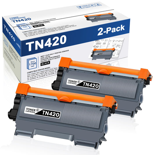 TN420 TN 420 Black Toner 2-Pack, Replacement for Brother TN420 TN450 Compatible with HL-2130 2220 2230 2250DN DCP-7060D 7065D Printer