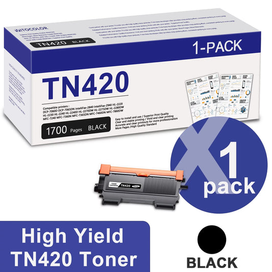 TN420 Toner Cartridge High Yield Replacement for Brother TN-420 HL-2270DW Printer Toner 1 Black