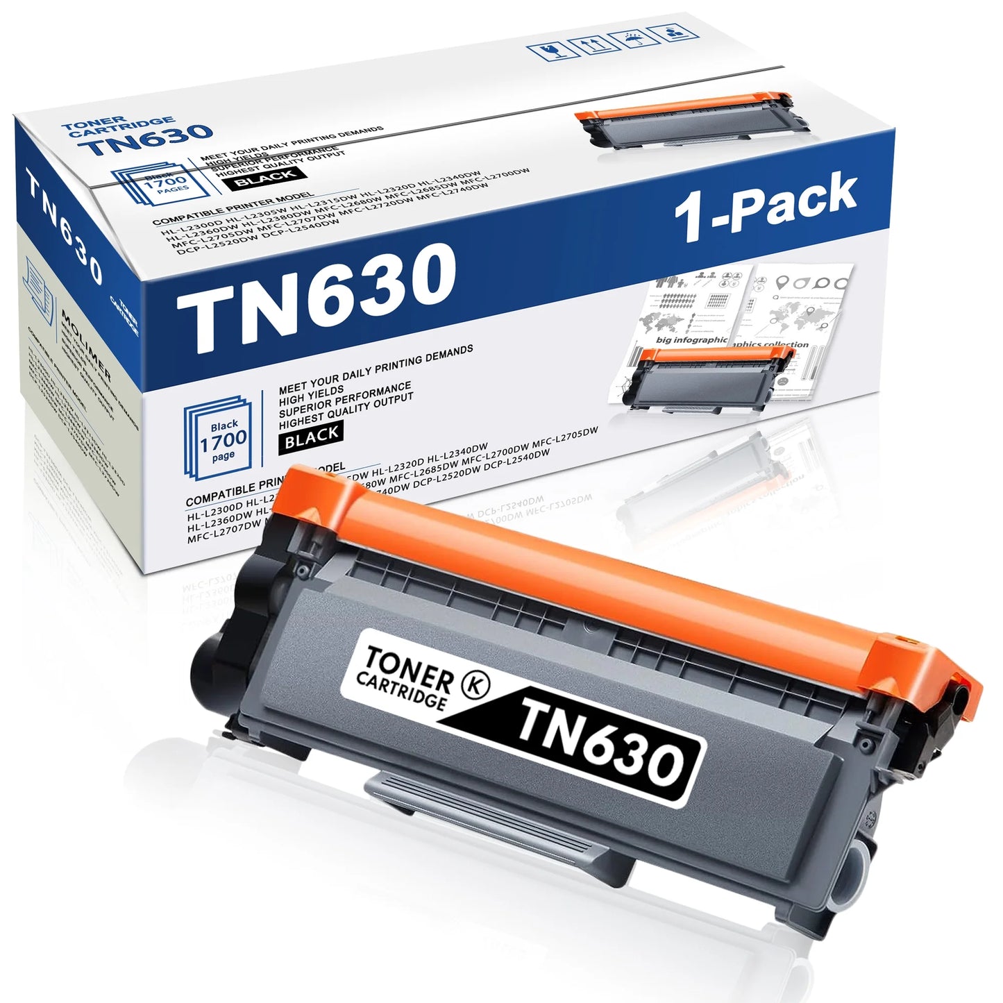 TN630 TN-630 Toner Cartridge High Yield Replacement for Brother HL-L2300D DCP-L2540DW Printer (Black, 1-Pack)