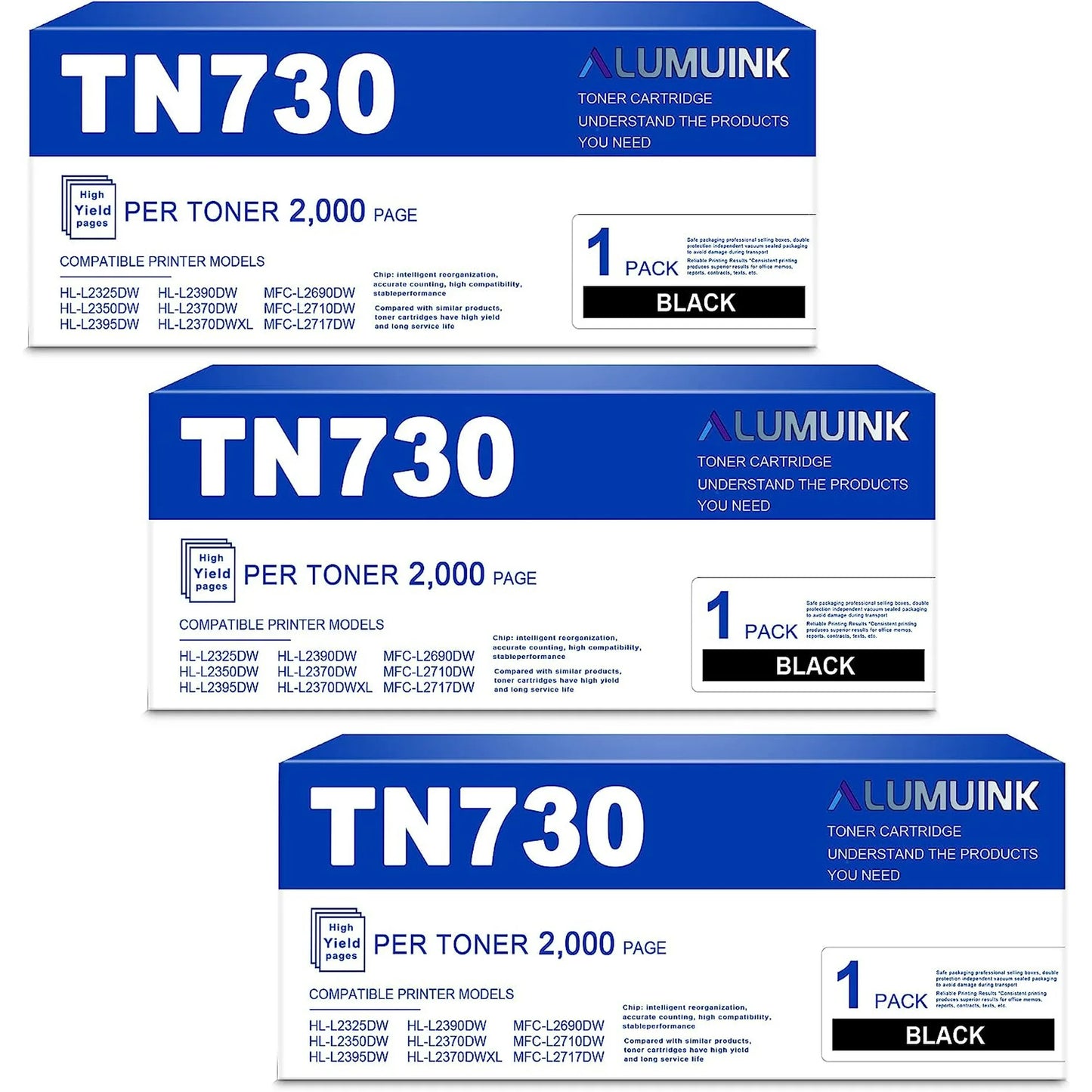 TN730 Toner Cartridge Compatible for Brother TN-730 MFC-L2710DW HL-L2350DW Printer (Black,3 Pack)