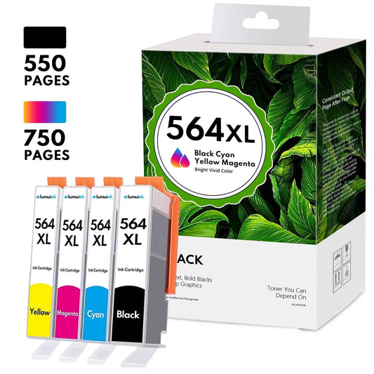 564XL (Black Cyan Yellow Magenta) Ink Cartridge Replacement for HP 564 XL Printer Ink Cartridges Combo Pack OfficeJet Pro 3520 3521 3522 3525 3526 4620 4622 Printer