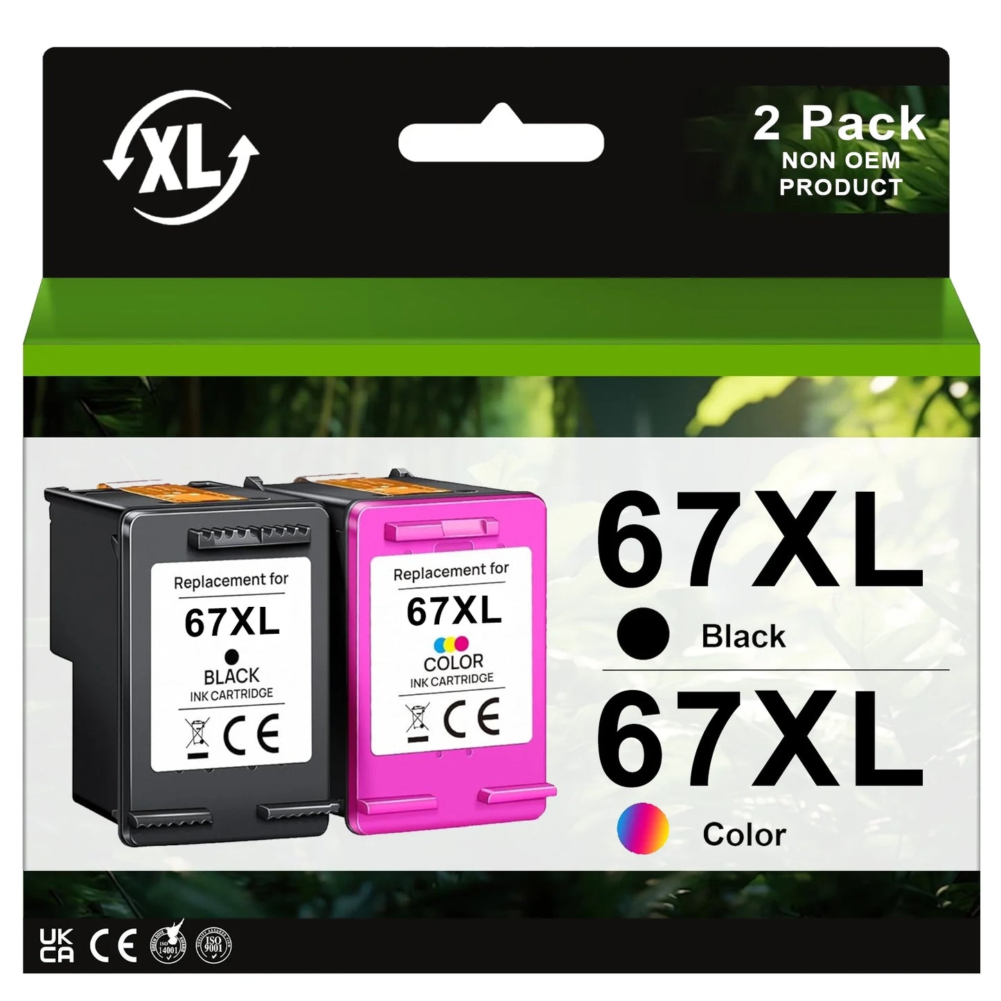 67XL 2 Ink Black and Color Combo Pack Replacement for HP DeskJet 2700 2700e 2752 Printer