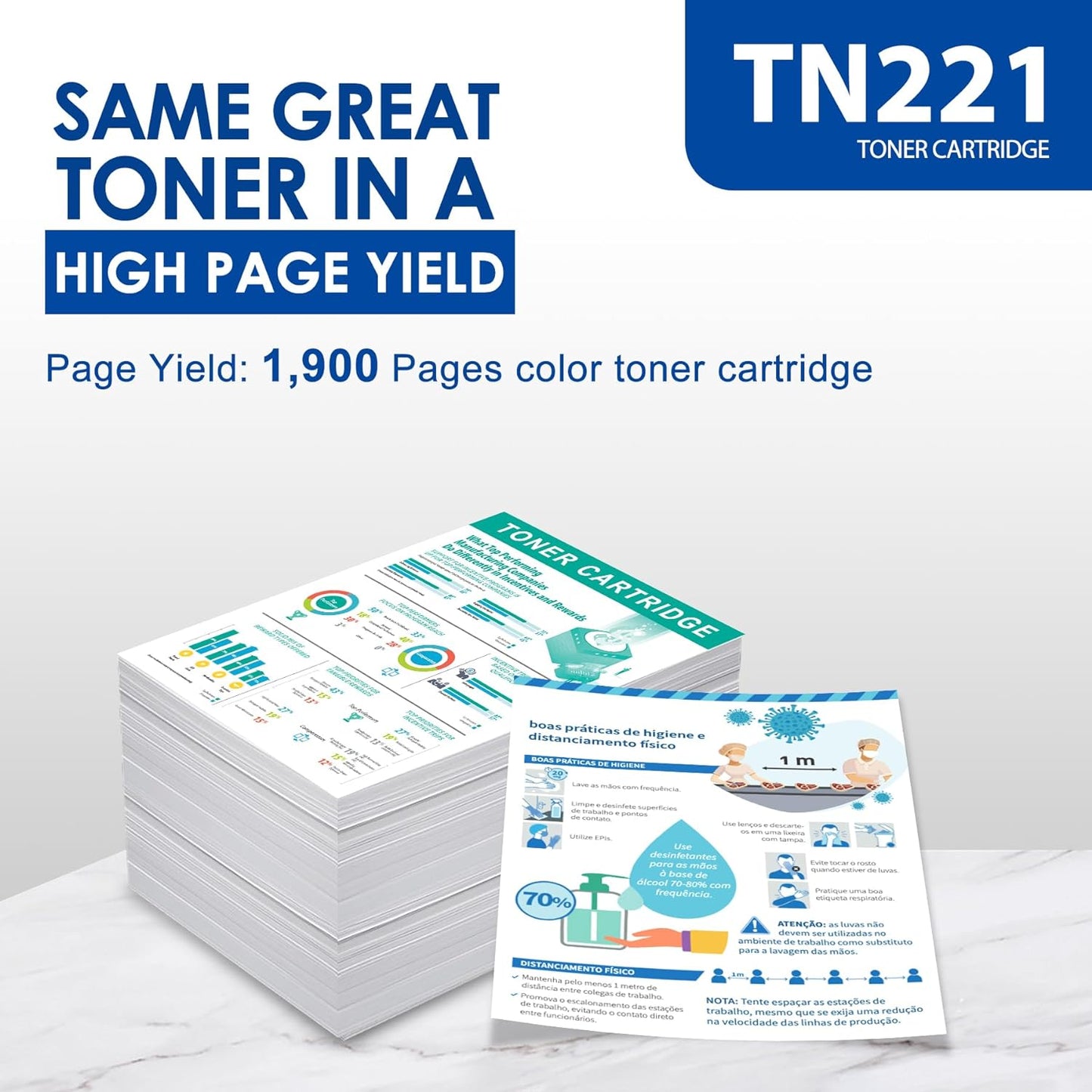 TN221 3PK Cyan, Magenta & Yellow Toner Replacement for Brother TN221C TN221M TN221Y TN225 Toner for MFC-9340CDW MFC-9130CW Printer